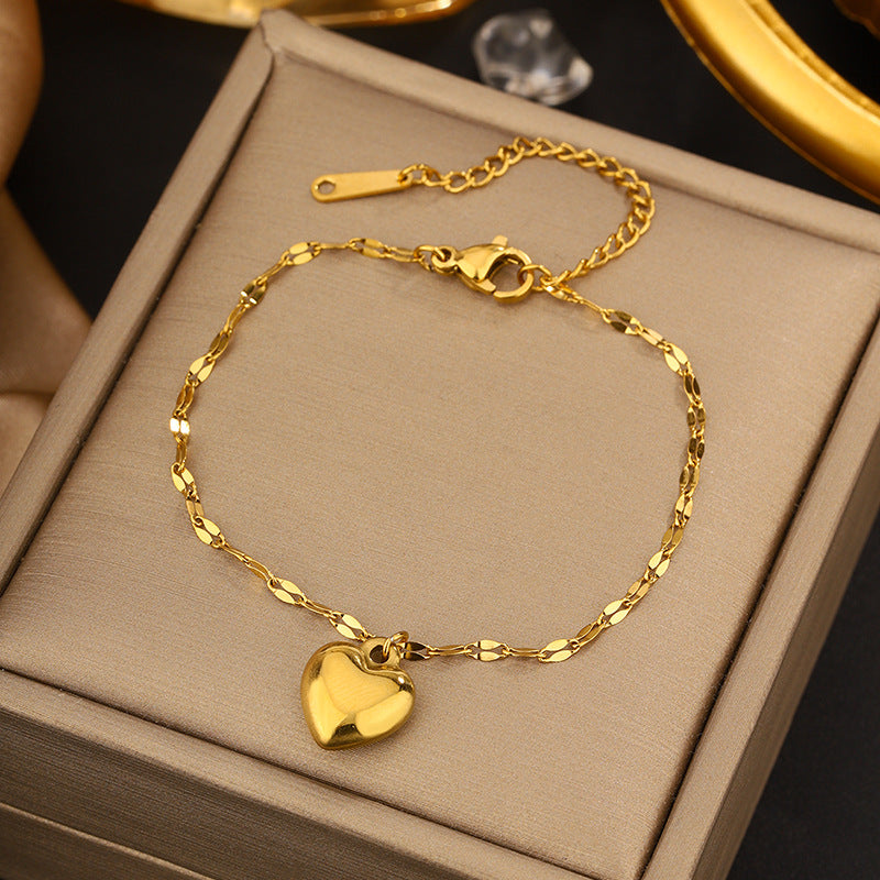 Vintage Sweet Heart Butterfly Geometric Titanium Steel Plated Bracelet for Women