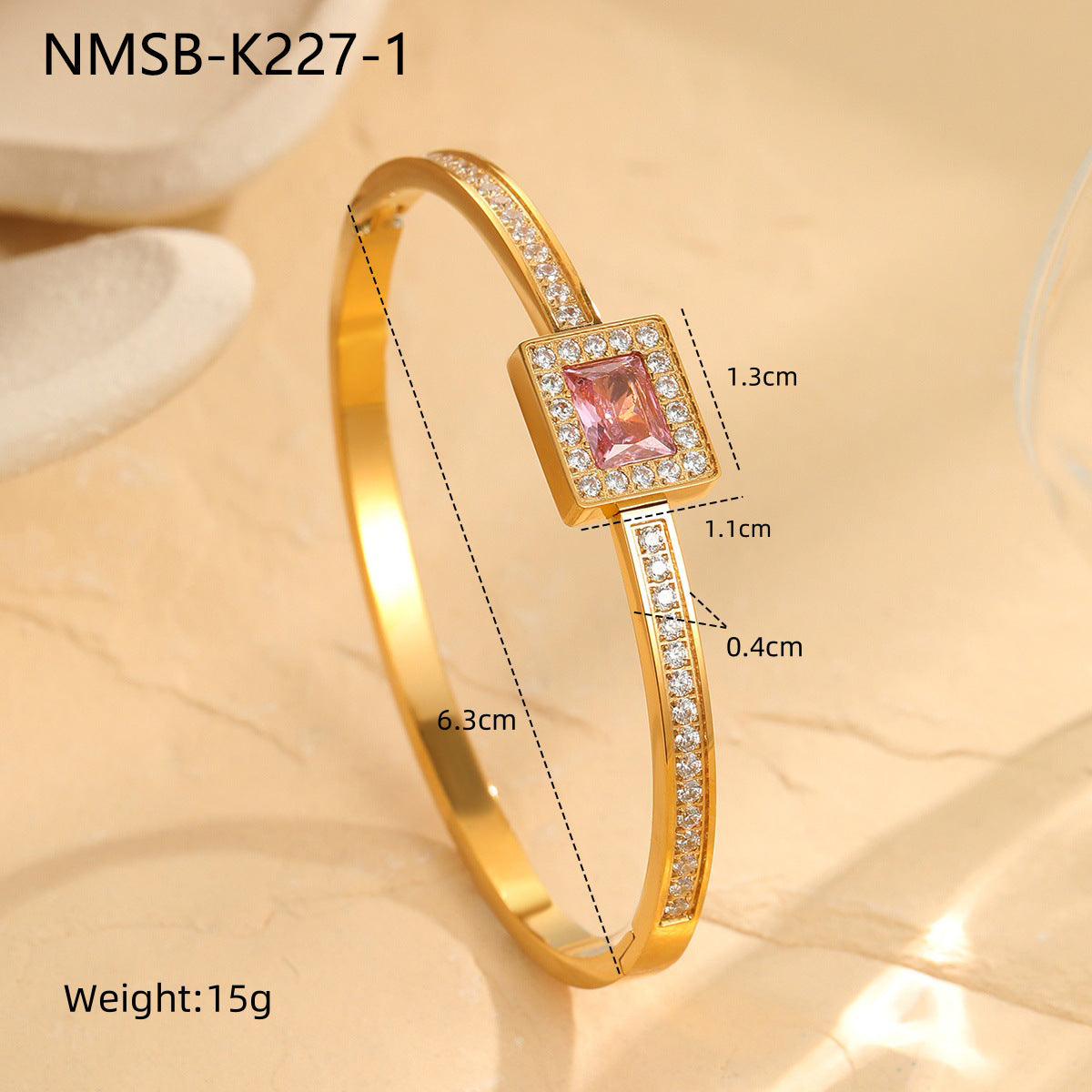 Minimalist Emerald Green Square Zircon Stainless Steel Bracelet for Women with Plated Finish