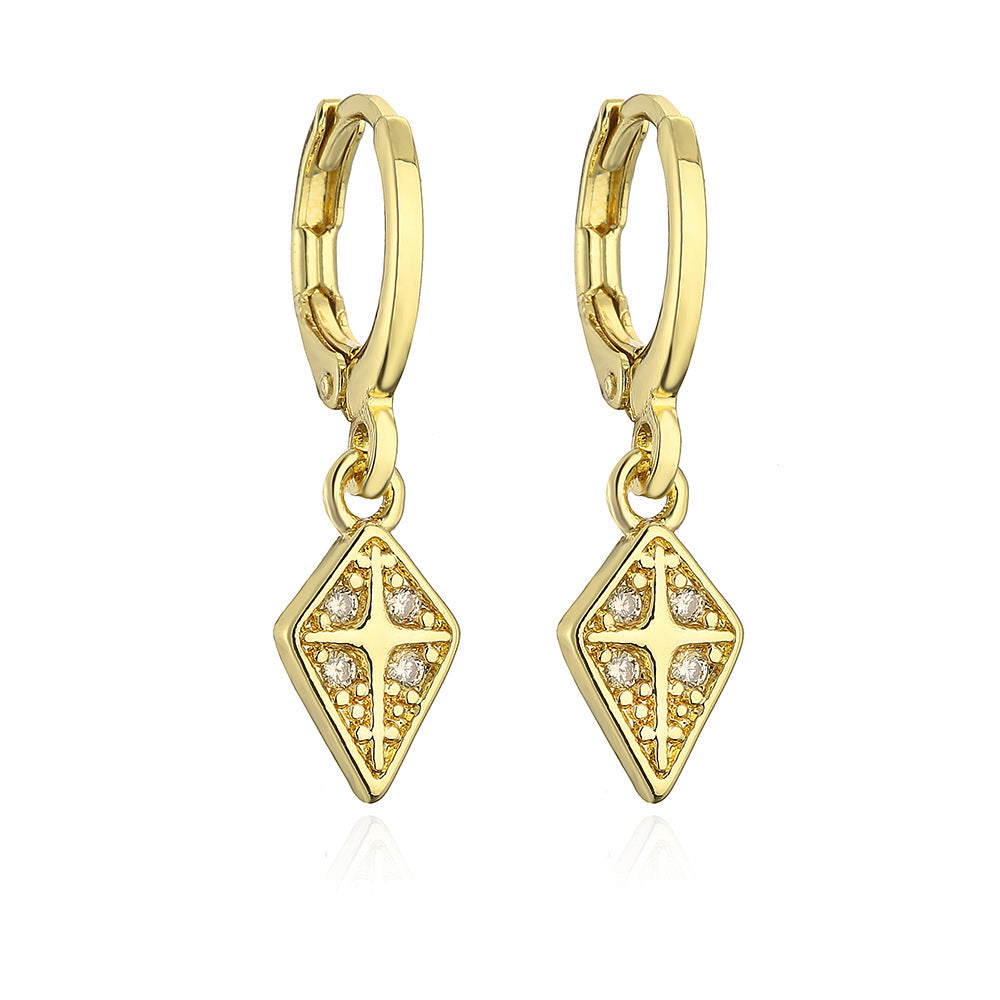 Pendientes Geométricos para Mujer de Cobre con Baño de Oro de 18K y Incrustaciones de Circonita, Joyería Minimalista de Moda