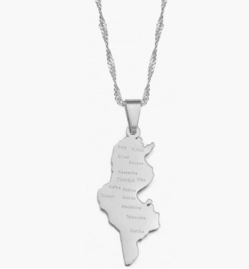 Minimalist Map City Pendant Necklace for Unisex in Stainless Steel with Titanium Steel Charm and Electroplated Finish