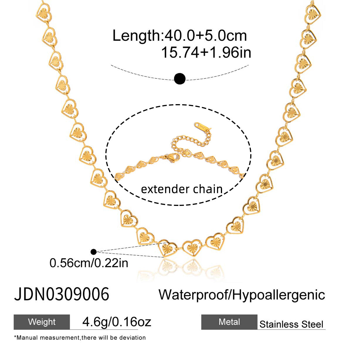 Collana da donna in acciaio inossidabile a forma di cuore, minimalista, con placcatura in oro PVD