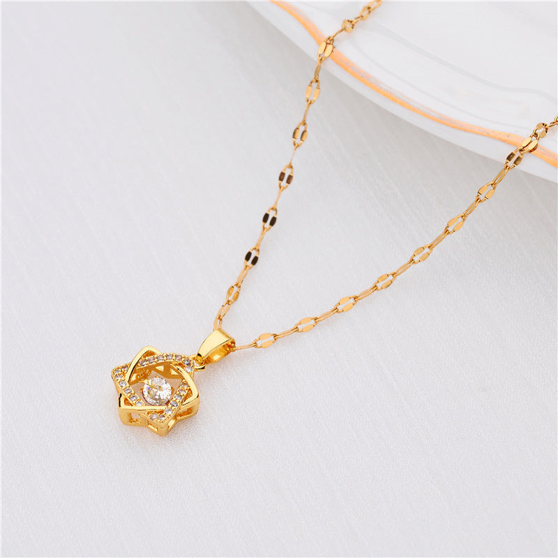 Minimalist Geometric Titanium Steel Necklace with Gold-Plated Copper Pendant and O-Chain for Women
