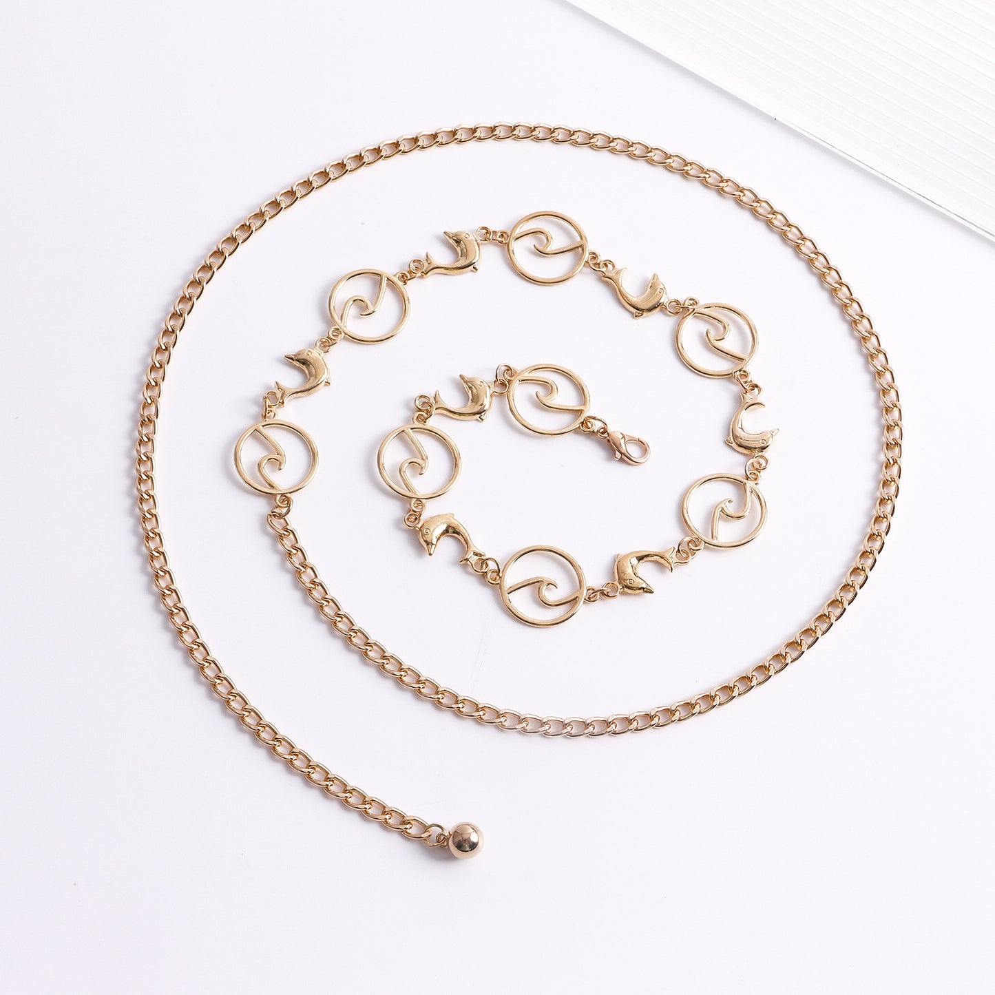 Punk Style Dolphin Circle Metal Waist Chain for Women Adjustable Body Chain Summer Casual Belt