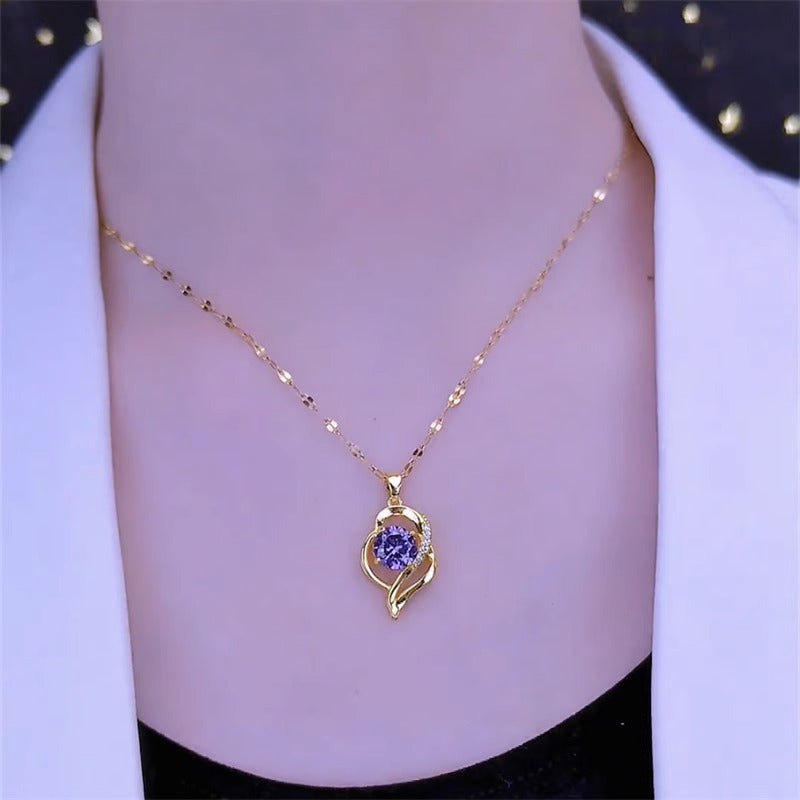 Collana minimalista in acciaio al titanio a forma di cuore con intarsio in strass, finitura placcata, catena a O, gioielli unisex leggeri per clavicola