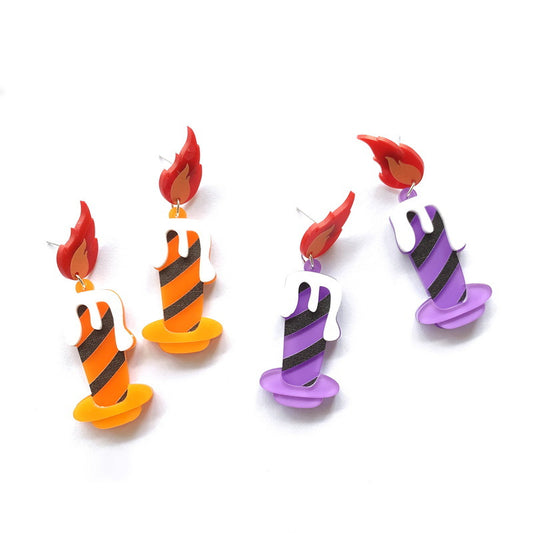Pendientes Acrílicos en Forma de Llama para Halloween con Diseño de Vela para Mujer, Diseño Geométrico Retro y Atrevido