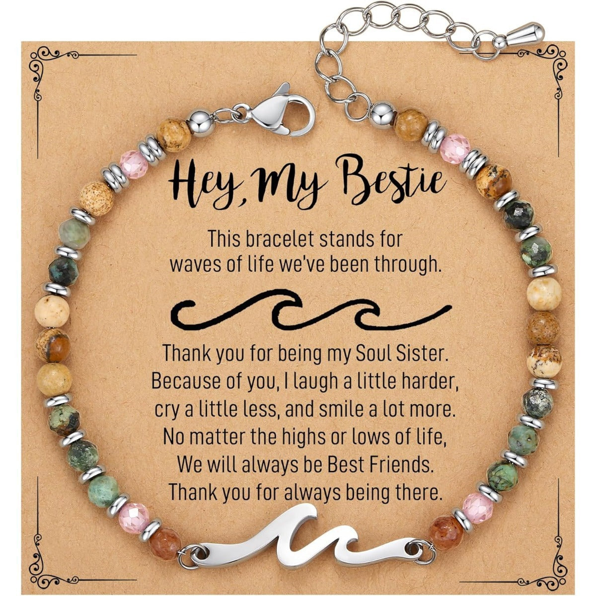Minimalist Natural Stone Cross Bracelet with Silver Spacer Beads Adjustable Chain