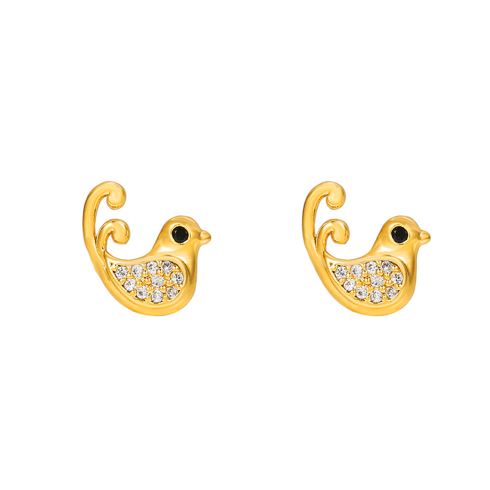 Gold Plated Brass Cubic Zirconia Butterfly Hand Bird Heart Stud Earrings