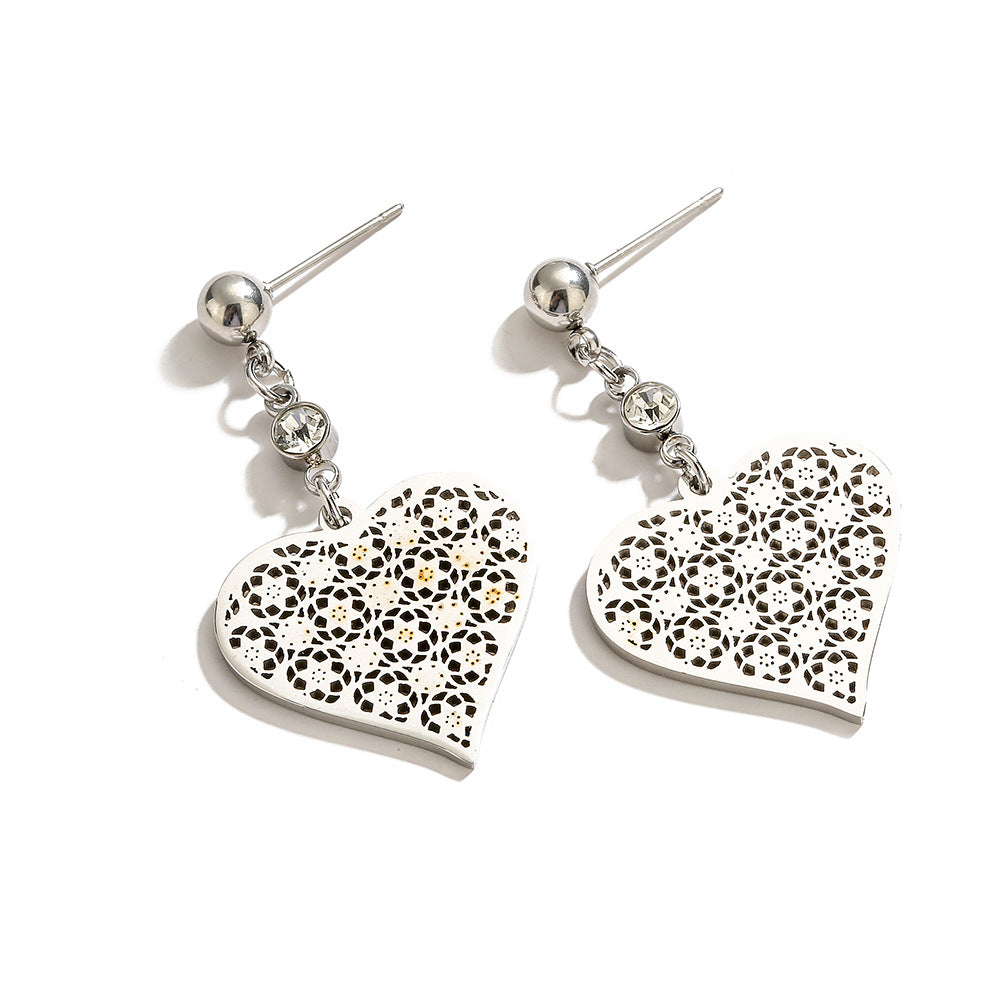 Minimalist Hollow Heart-Shaped Titanium Steel Earrings for Women with Plated Finish