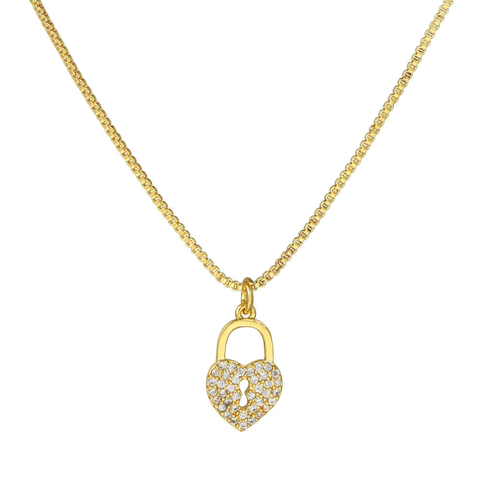 Elegant Heart Brass Cubic Zirconia Pendant Necklace Cable Chain Unisex