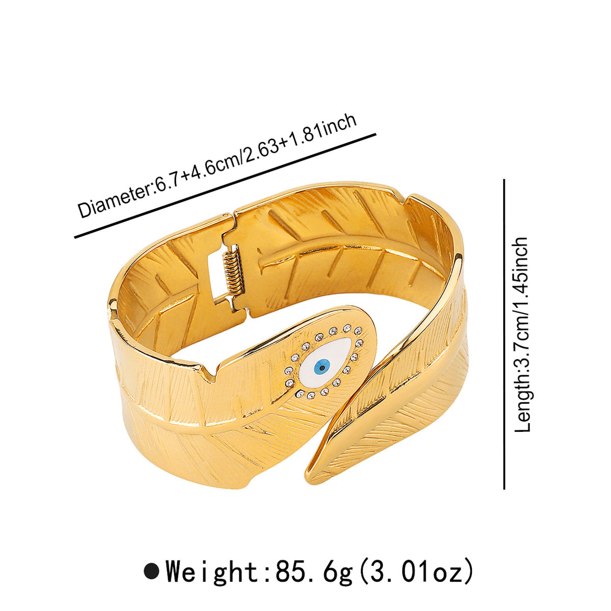 Bracciale largo in acciaio inossidabile con motivo a foglia e chiusura a molla per donna