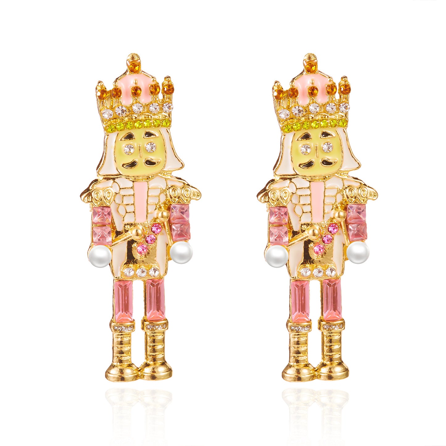 Pendientes con diseño de Soldado Cascanueces vintage para mujer en aleación con acabado esmaltado e incrustaciones de pedrería