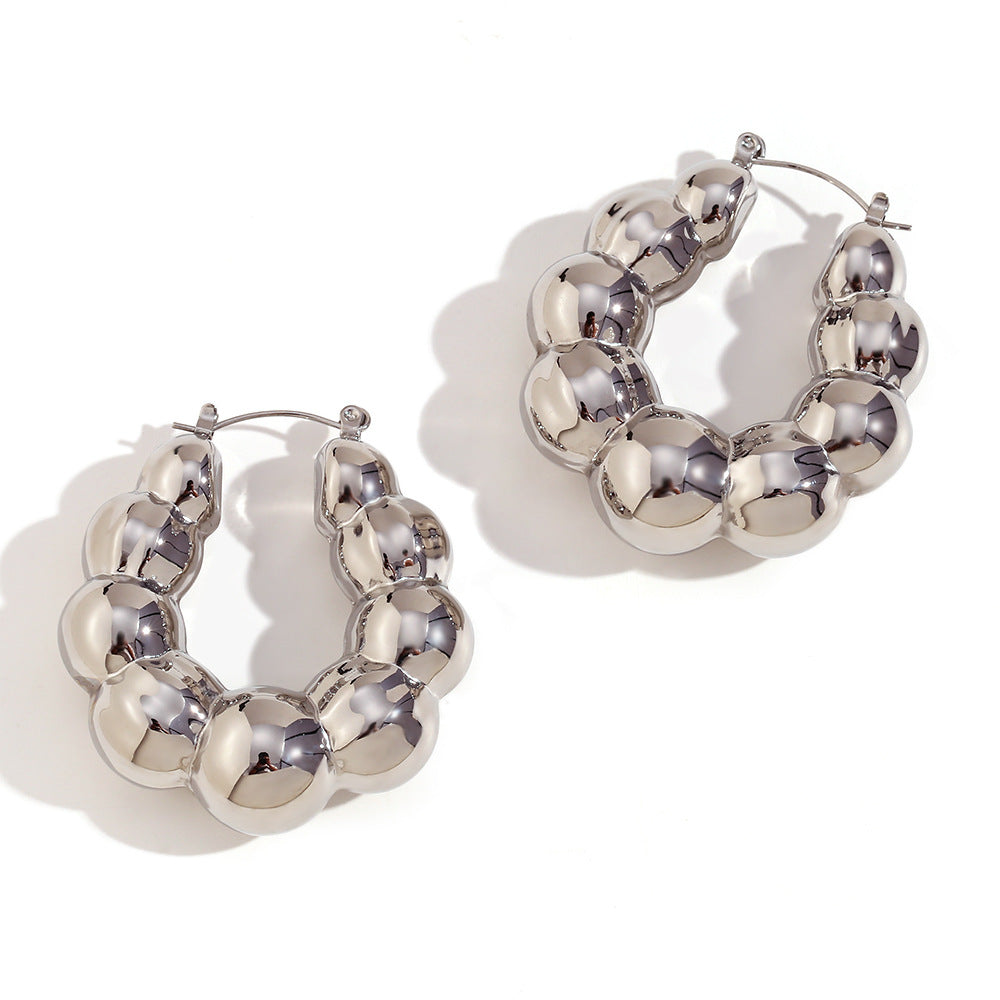 Orecchini a Clip da Donna in Acciaio Inox con Stampa Geometrica Serpente Vintage, Placcati Oro 18K