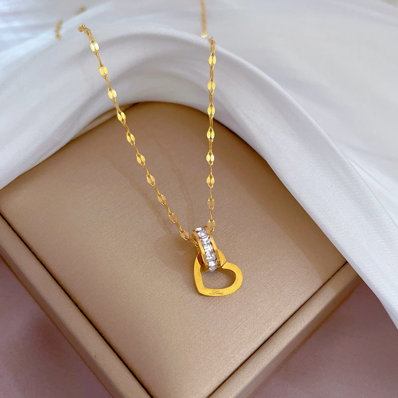Heart Geometric Titanium Steel Plated Necklace for Women Lip Chain