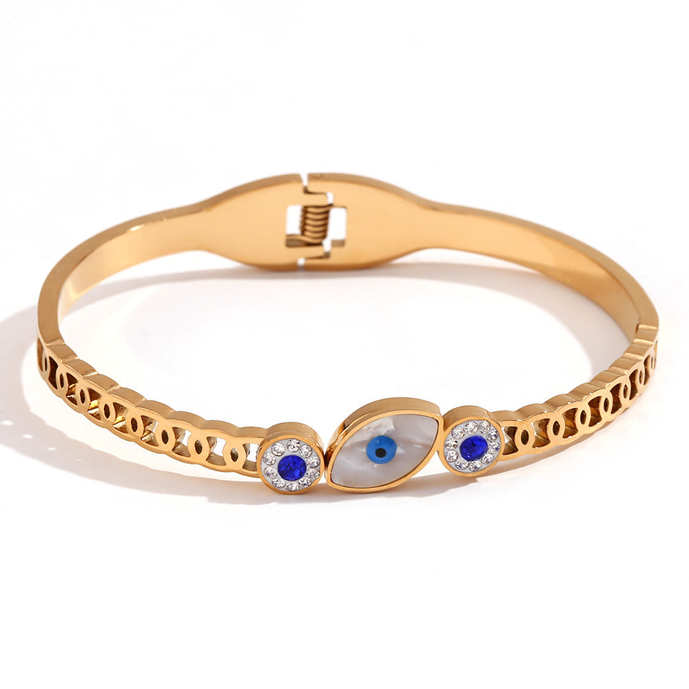Bracciale alla moda con perline geometriche da donna in acciaio inossidabile con placcatura in oro 18K e zirconi, chiusura a molla