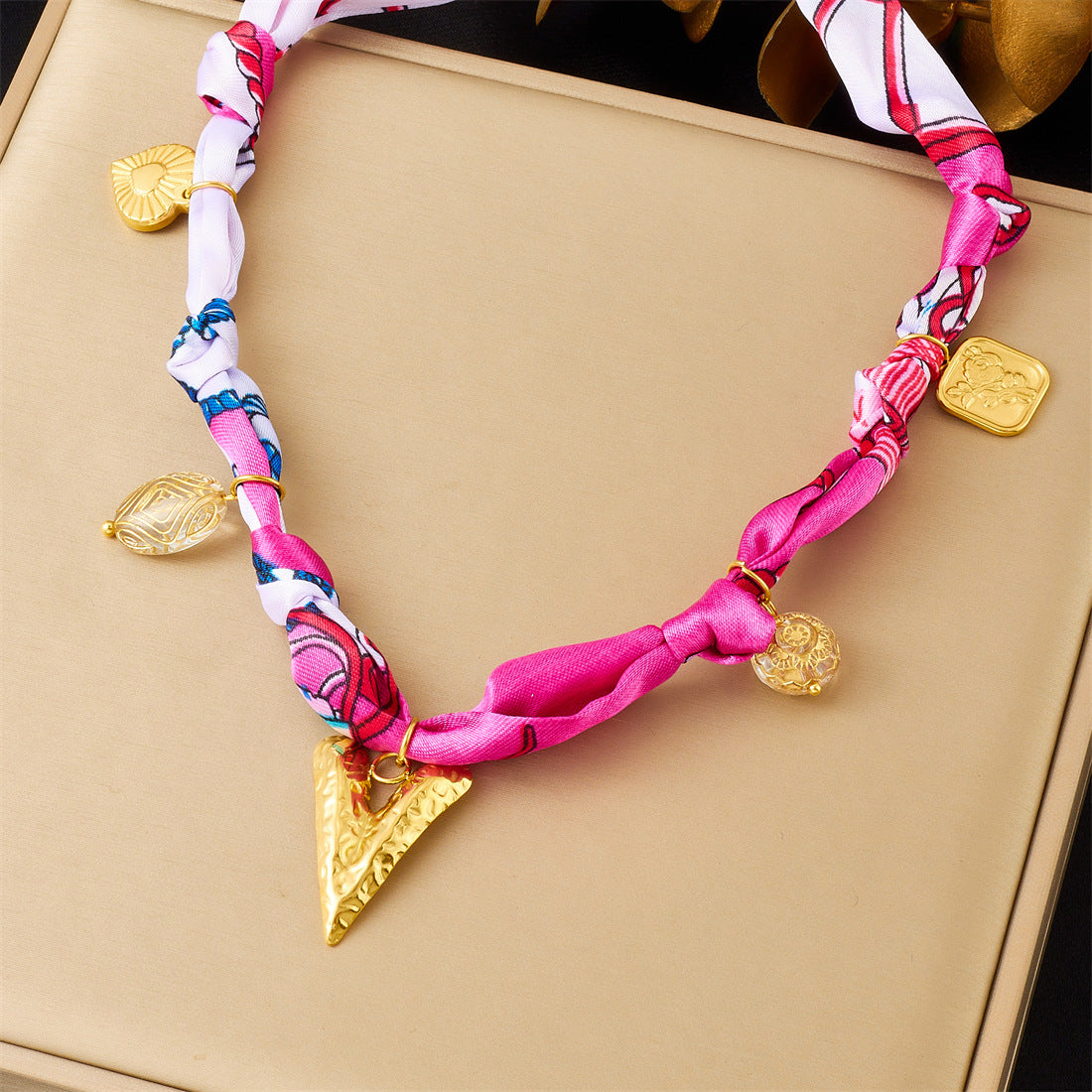 Elegant Leopard Print Floral Drip Oil Heart Sun Pendant Stainless Steel Necklace for Women
