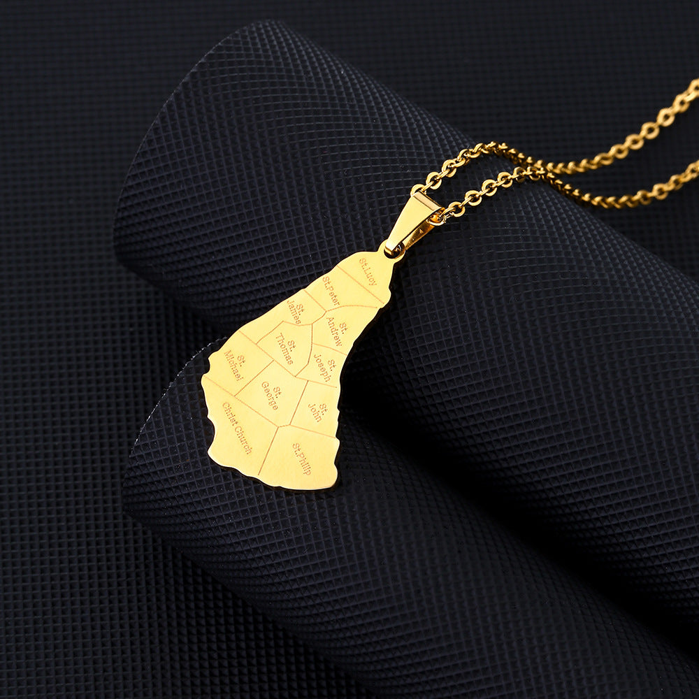 Collar con colgante de la isla de Barbados geométrico en acero inoxidable con dije de acero de titanio y acabado galvanizado para uso informal de moda unisex