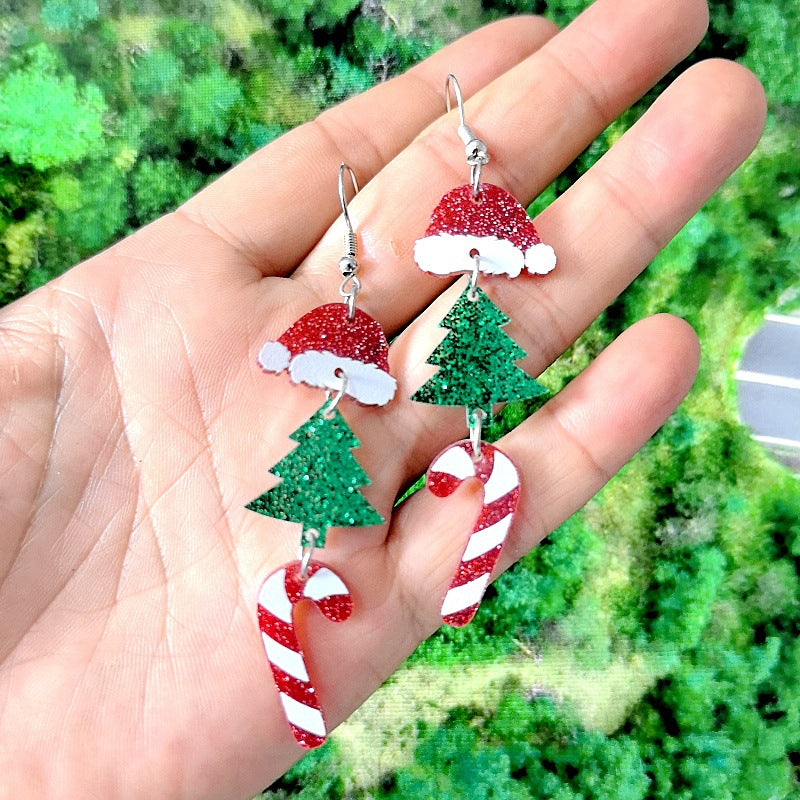 Orecchini in Acrilico a Tema Natalizio con Cappello da Babbo Natale, Albero e Pupazzo di Neve per Donna, Gioielli Festivi per le Feste