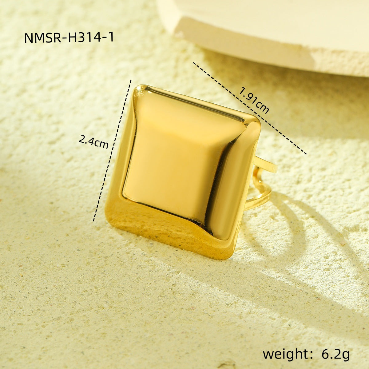 Anello Minimalista Quadrato Regolabile da Donna in Acciaio al Titanio con Finitura Lucida e Superficie Placcata