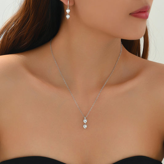 Set di collana e orecchini a cuore minimalista in lega con intarsio di zirconi da donna