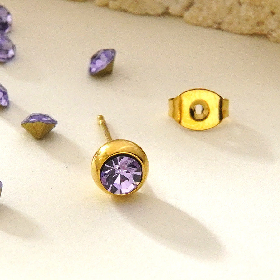 Orecchini a perno da donna eleganti geometrici rotondi in acciaio inossidabile placcato oro con zirconi cubici