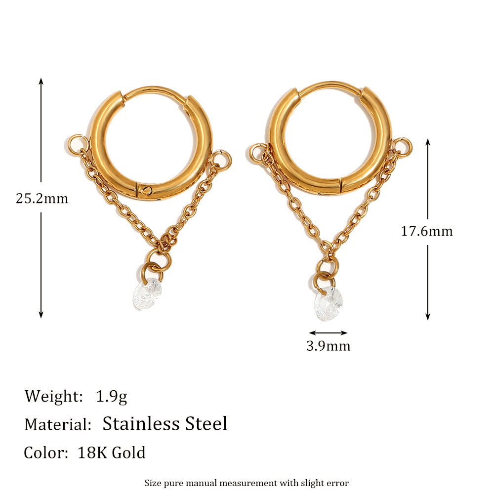Orecchini Pendenti Geometrici Minimalisti in Acciaio Inossidabile con Placcatura in Oro 18K e Zirconia Bianca da Donna