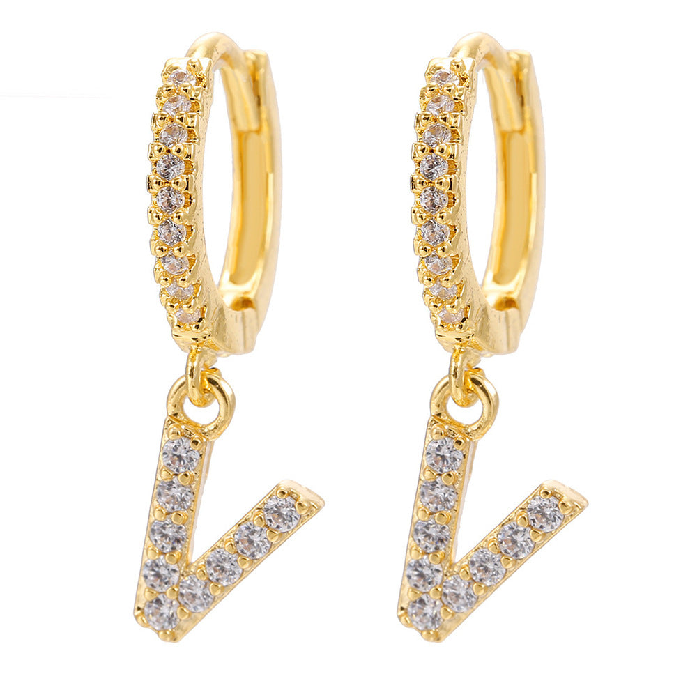 Elegant Gold Plated Letter Cubic Zirconia Inlay Brass Earrings