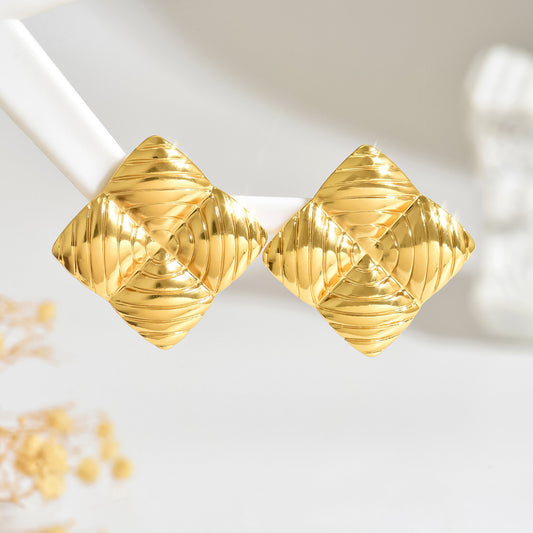 Elegant Stainless Steel Square Geometric Stamped Earrings for Women