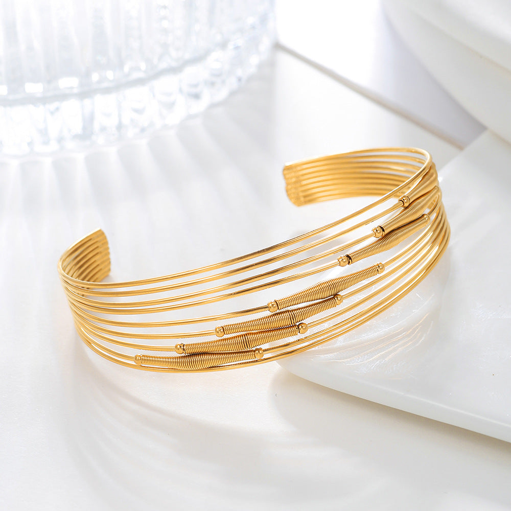 Vintage Geometric Round Plated Stainless Steel Open Cuff Bracelet for Women