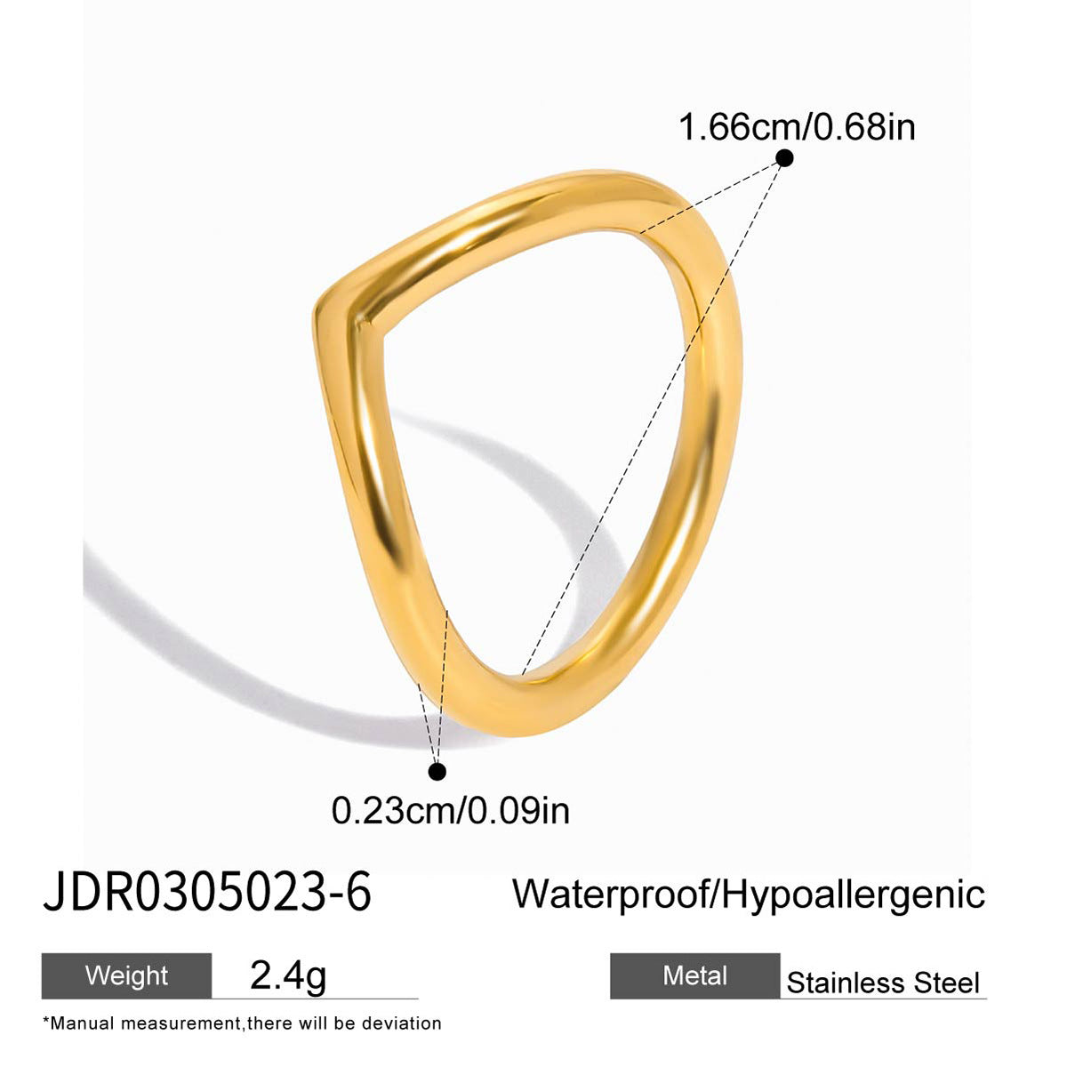 Anillo de Acero de Titanio Geométrico Minimalista con Incrustaciones de Pedrería Bañado para Mujer
