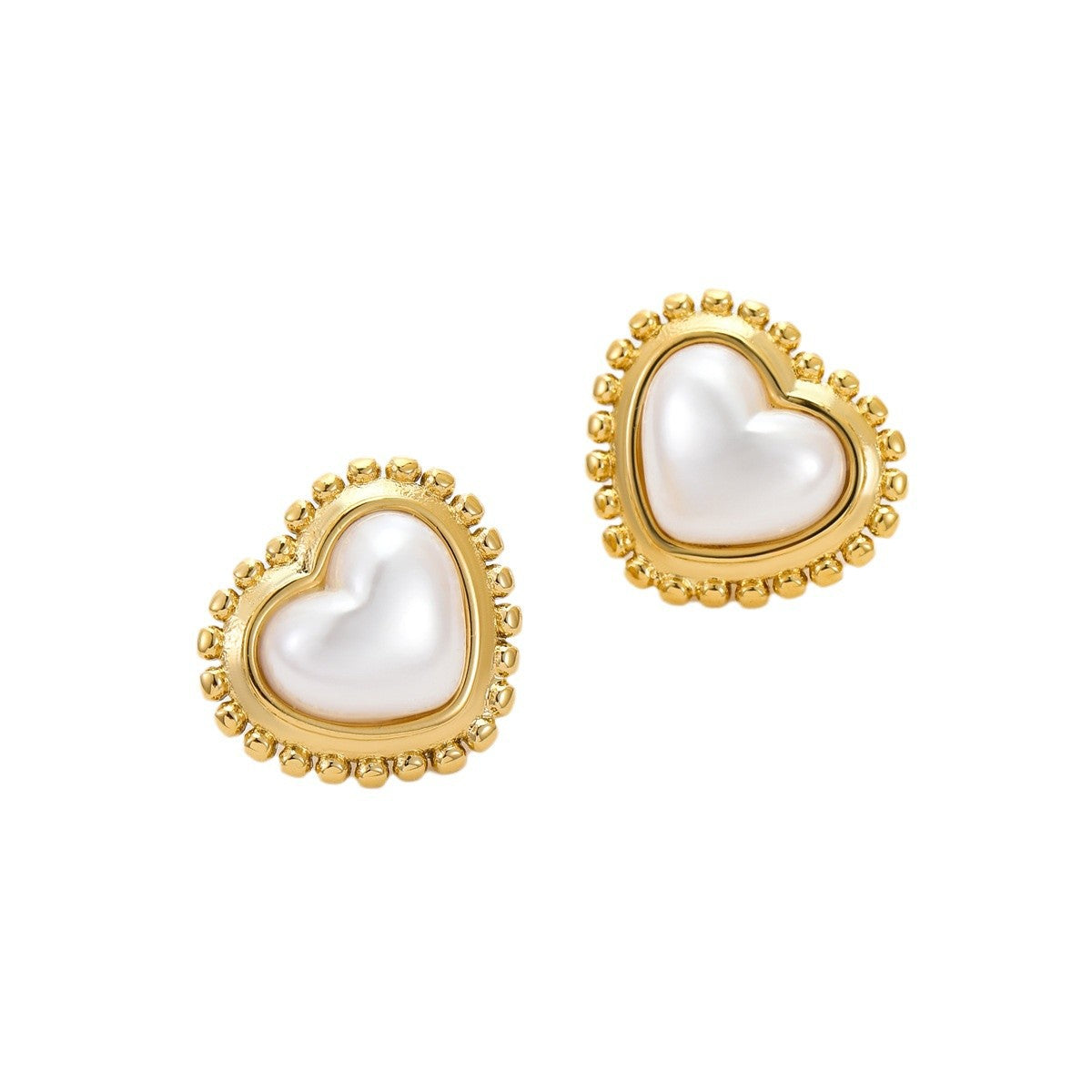Aretes de Corazón Minimalistas Vintage de Acero Inoxidable con Incrustaciones de Perlas Barrocas para Mujer