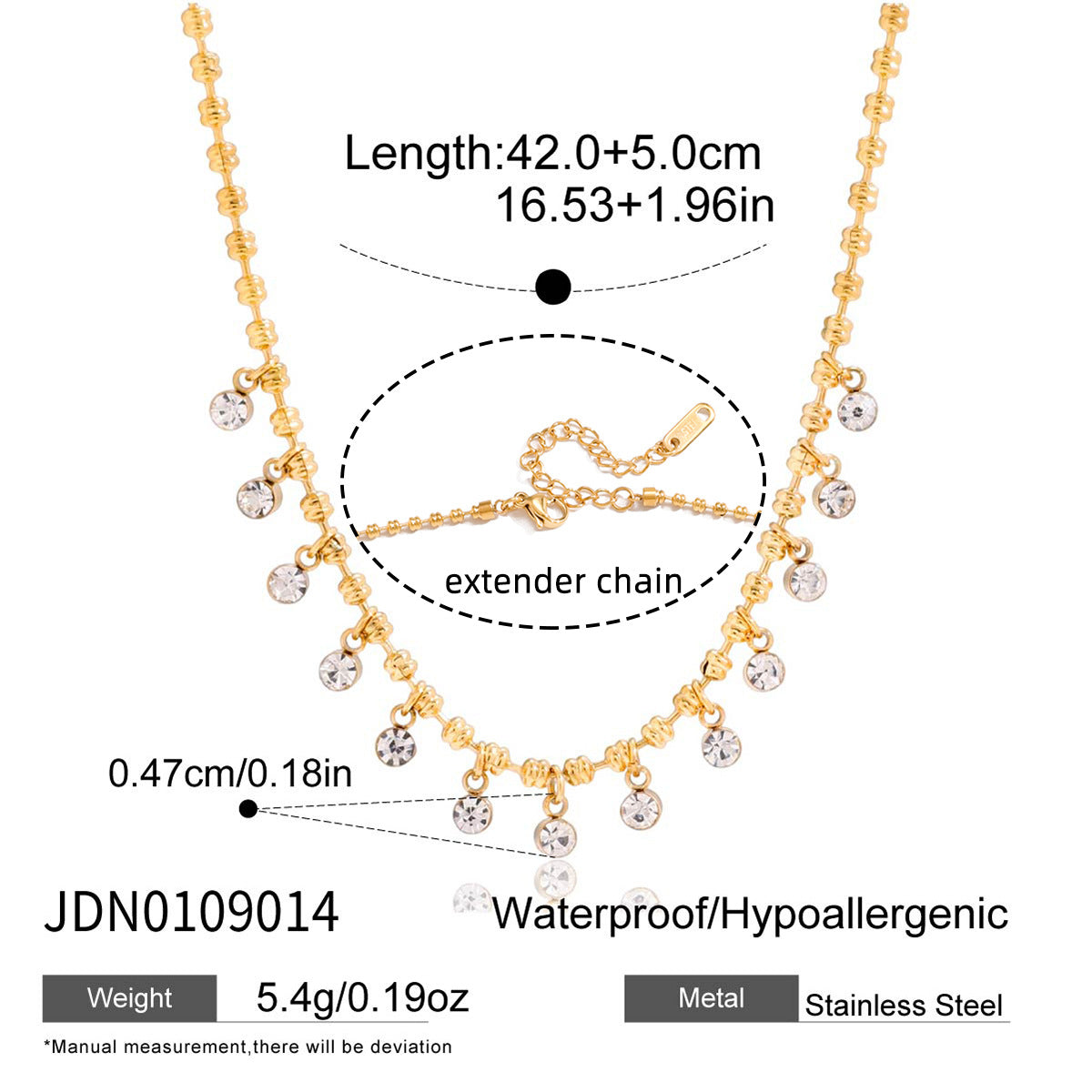 Elegant Cubic Zirconia Inlaid Geometric Stainless Steel and Titanium Steel Necklace and Earring Set for Women