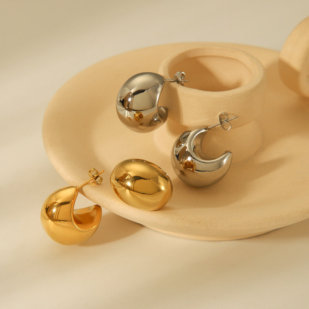 Geometric C-Shaped Titanium Steel Hollow Hypoallergenic Stud Earrings for Women with Vacuum Plating Finish
