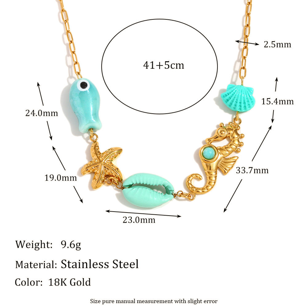 Fashionable Ocean-Themed Seahorse Pendant Necklace for Women in Stainless Steel with 18K Gold Plating