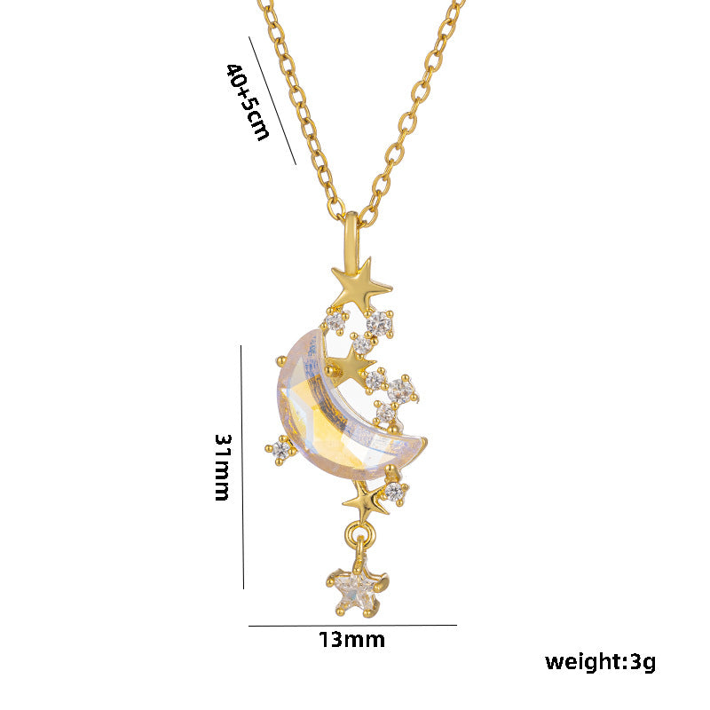 Collana con ciondolo geometrico minimalista in acciaio al titanio da donna con intarsio in strass e catena a O
