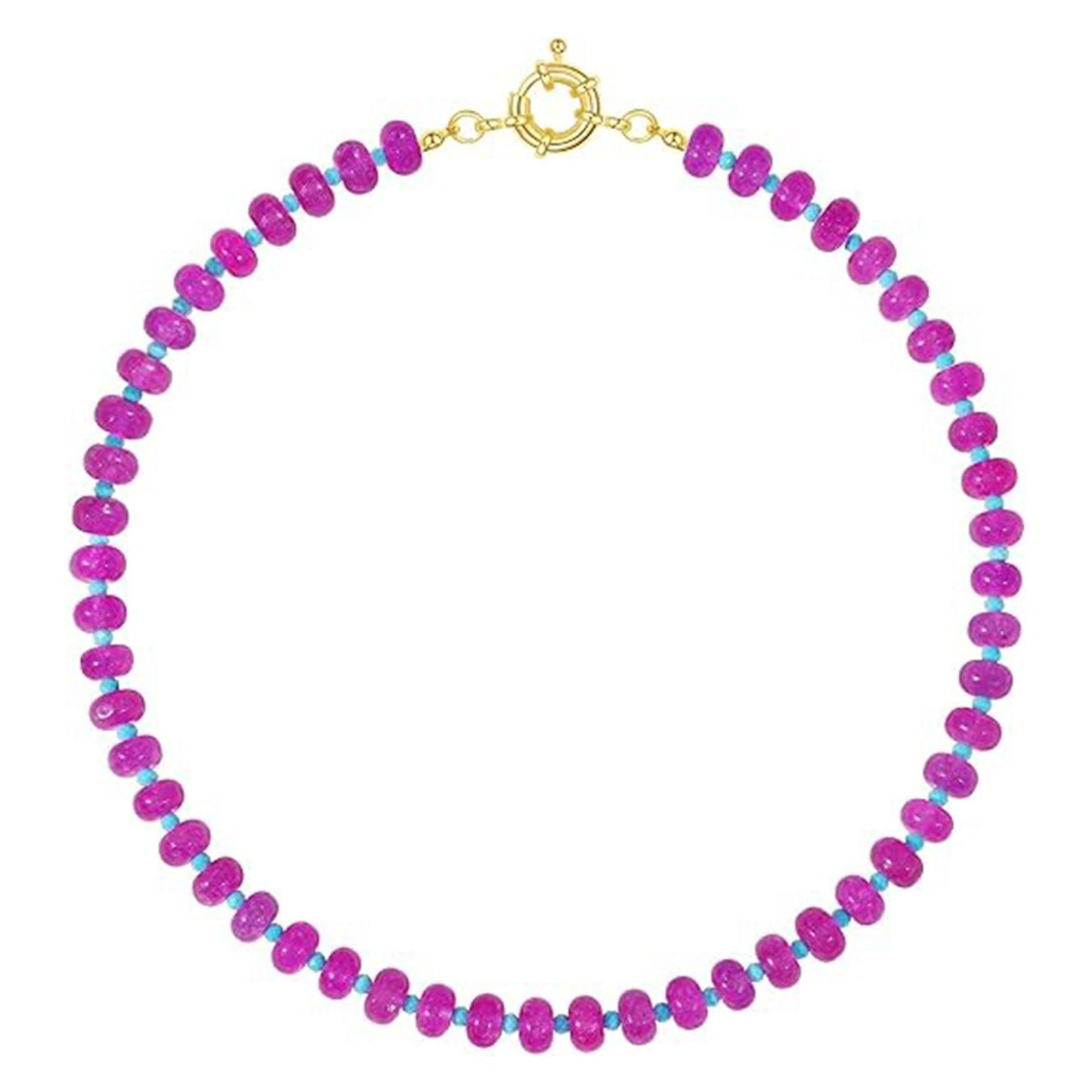 Sweet 8mm Natural Stone Bead Necklace Stainless Steel Geometric Round Ball Chain for Women