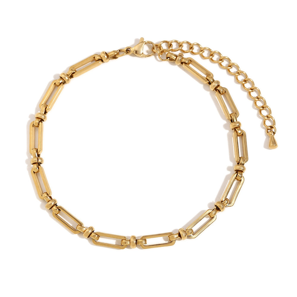Cavigliera Minimalista Retrò Geometrica in Acciaio Inossidabile con Spilla da Balia e Chiusura a Croce Placcate Oro 14K da Donna