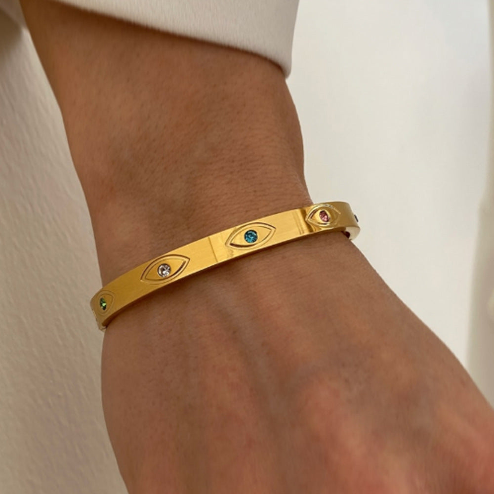 INS Style Geometric Titanium Steel Bracelet for Women with Zircon Inlay and Plated Finish