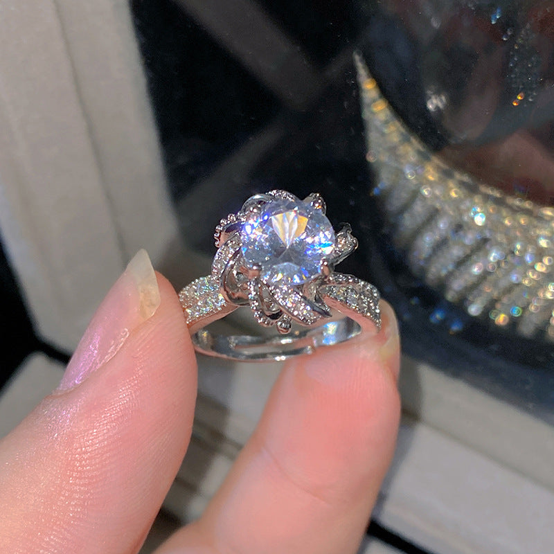 Sweet Elegant Heart Butterfly Brass Ring with Cubic Zirconia Handmade Adjustable
