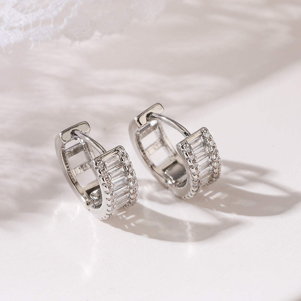 Minimalist Gold Plated Brass Geometric Round Hoop Earrings with Cubic Zirconia