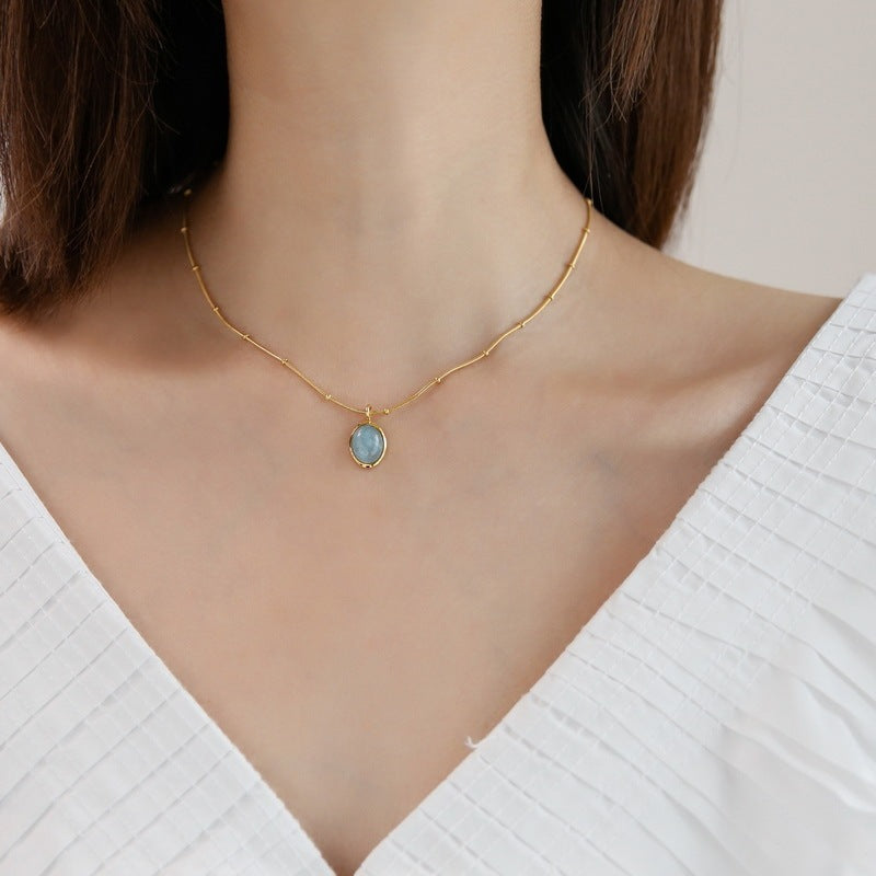 Elegante Collar de Acero de Titanio en Forma de Gota de Agua para Mujer con Cadena de Serpiente, Joyería Minimalista de Verano Estilo Guardapelo