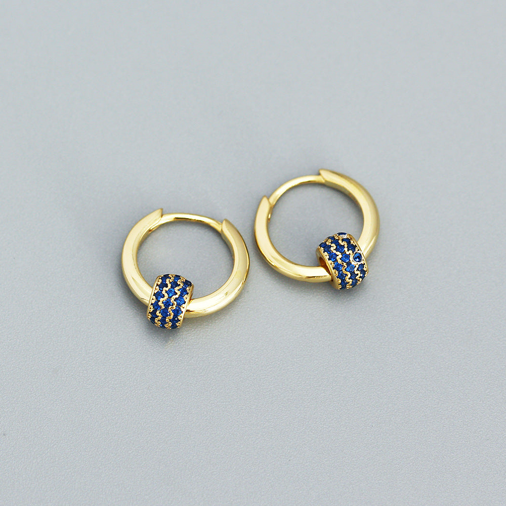 Sweet 925 Sterling Silver Geometric Lucky Bead Hoop Earrings for Women