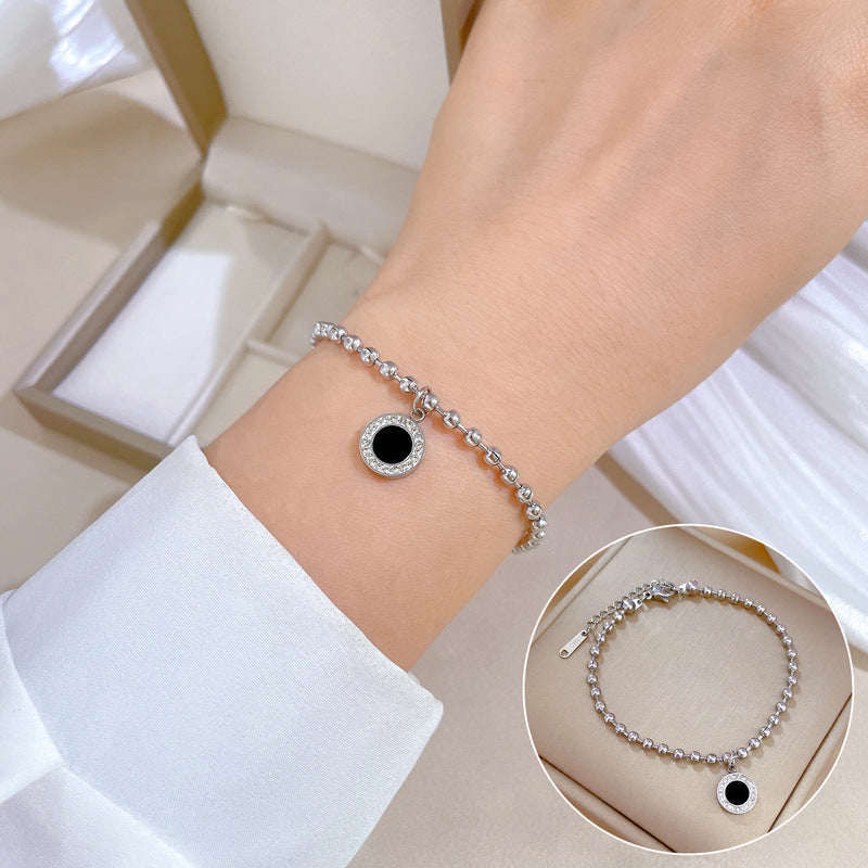 Vintage-Inspired Titanium Steel Beaded Bracelet for Women with Rhinestone Inlay, Korean-Inspired Aesthetic, Perfect for Gifting and Travel Souvenirs
