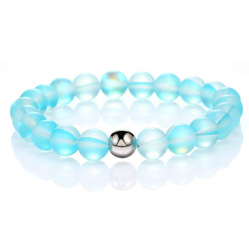 Colorful Moonstone Round Beaded Stretch Bracelet 8mm Unisex Handmade Jewelry