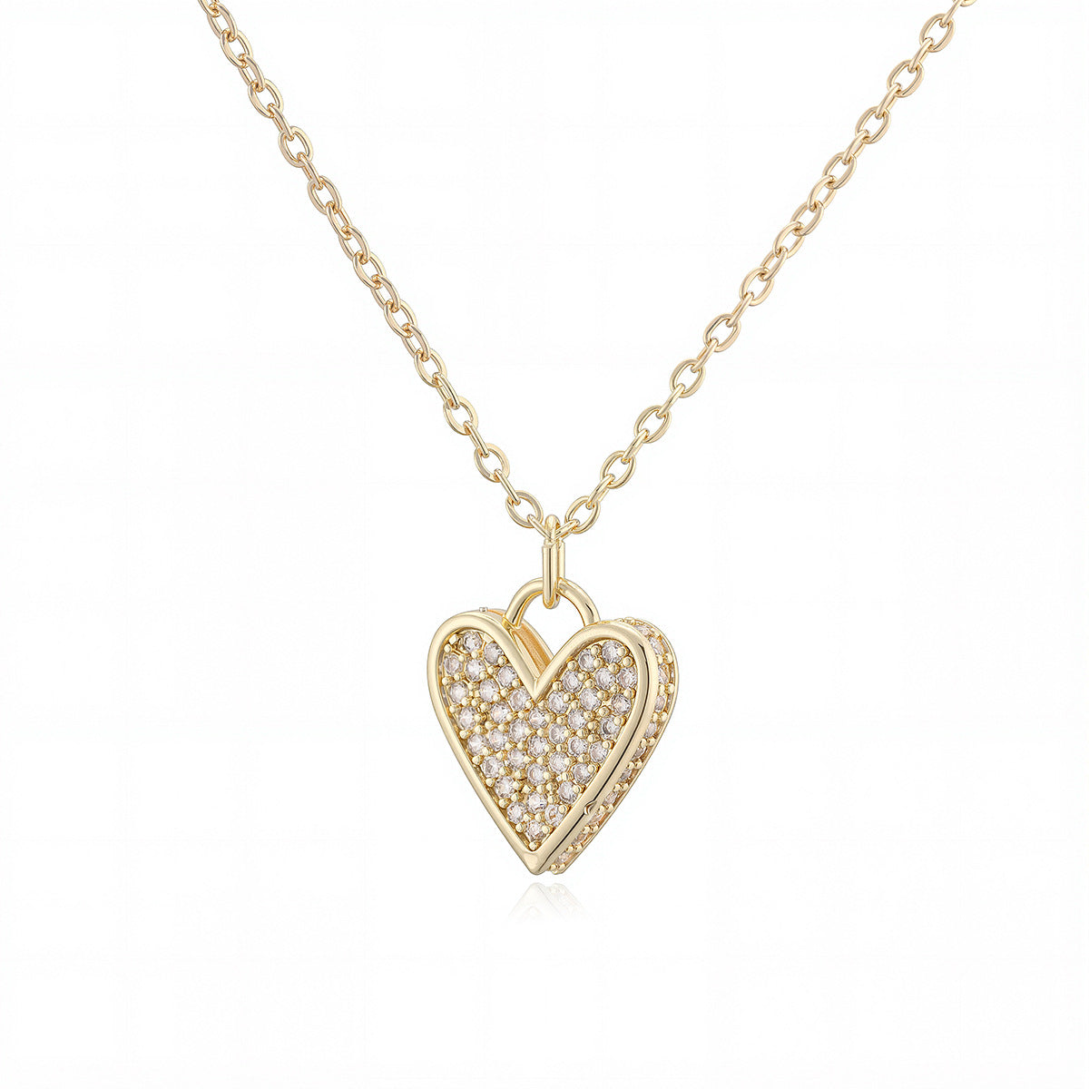 Minimalist 18K Gold Plated Heart Cubic Zirconia Pendant Necklace for Women