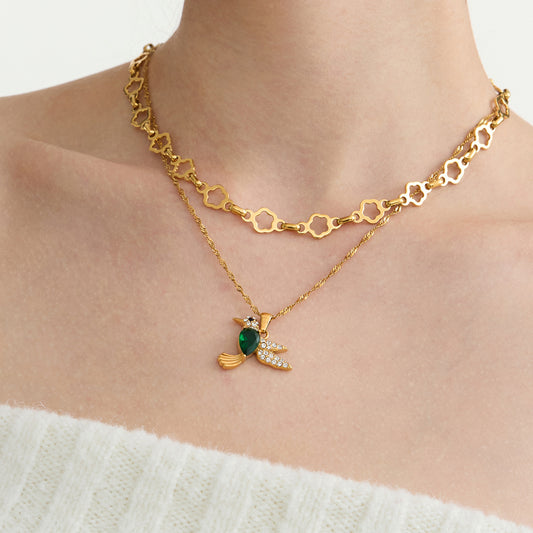 Collana con ciondolo a forma di uccello geometrico, minimalista di lusso, in acciaio al titanio placcato oro 18 carati da donna