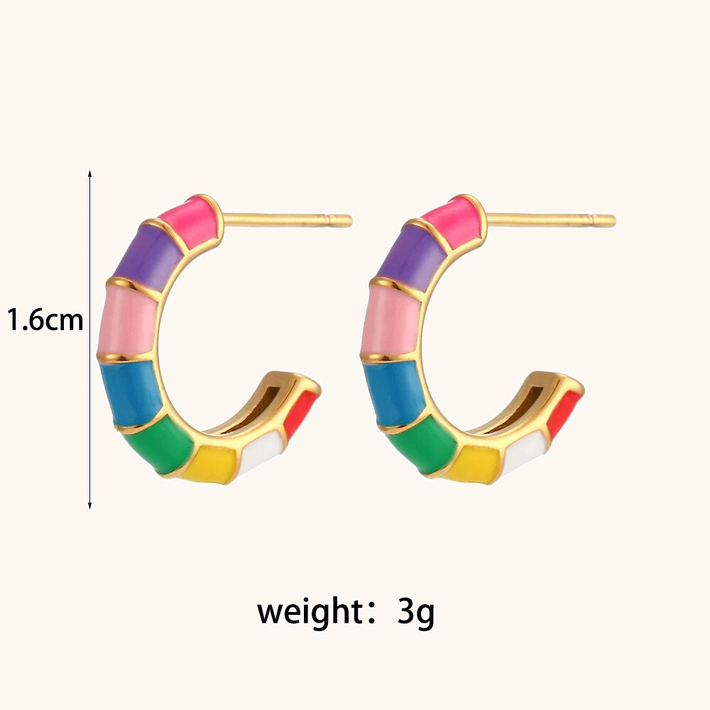 Pendientes de acero inoxidable con diseño geométrico de esmalte, baño de oro de 18 quilates y rueda en colores caramelo para mujer
