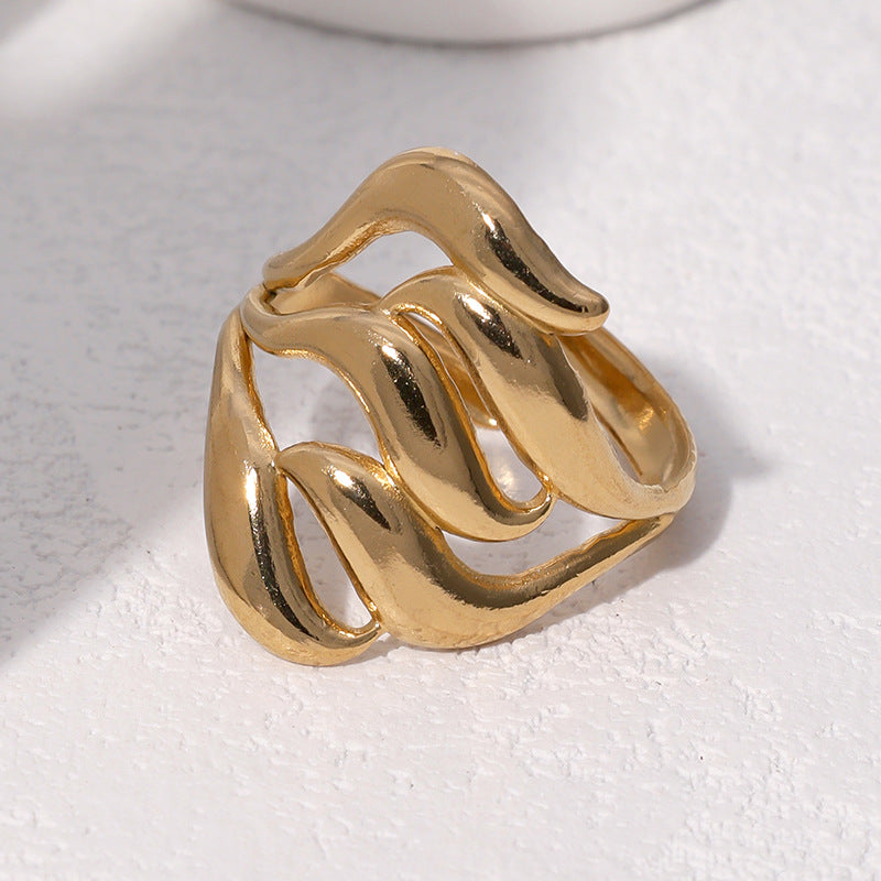 Minimalist Vintage Geometric Open Ring 18K Gold Plated Stainless Steel Jewelry for Women