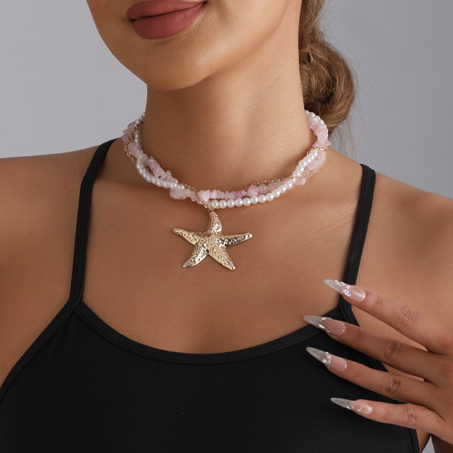 Minimalist Starfish Pendant Necklace in Alloy with Plated Finish for Women