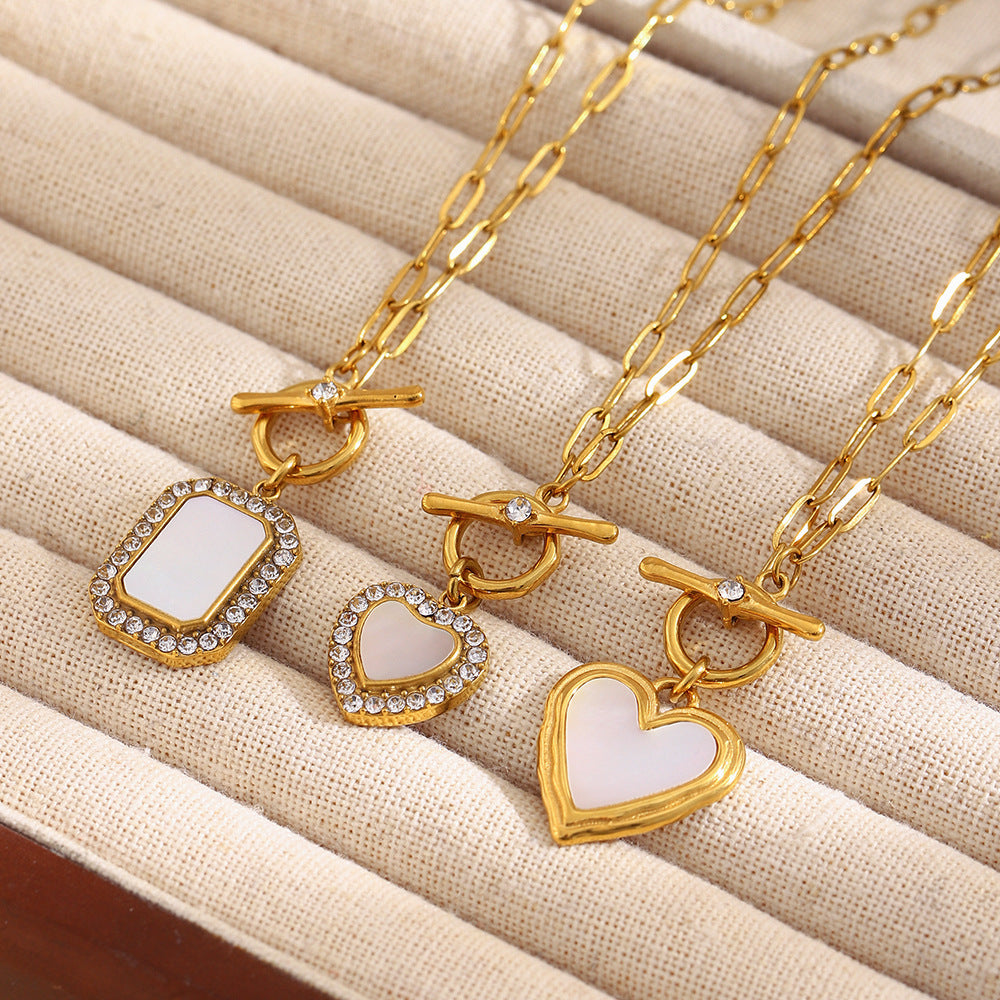 Elegant Luxury Heart Geometric Stainless Steel Gold Plated Necklace for Women