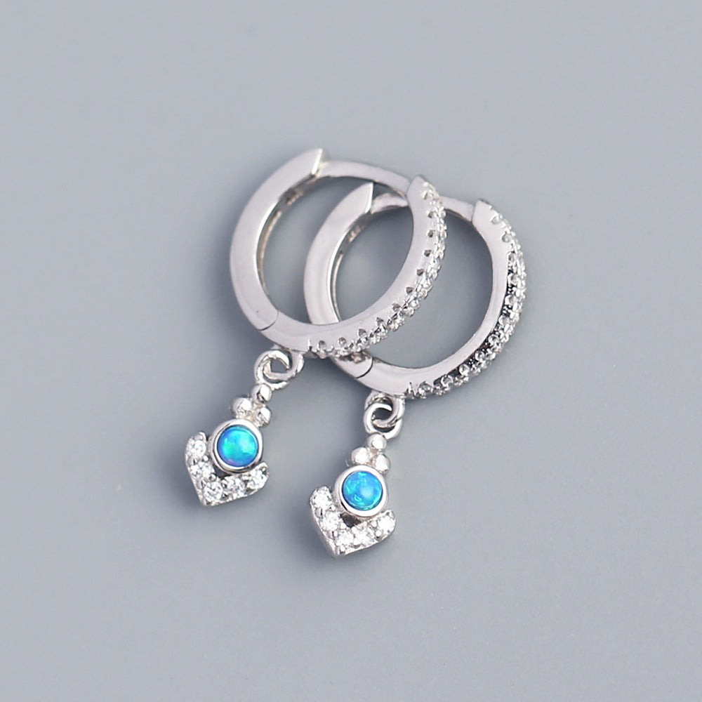 Bohemian Elegant 925 Sterling Silver Geometric Round Triangle Opal Cubic Zirconia Inlay Hoop Earrings